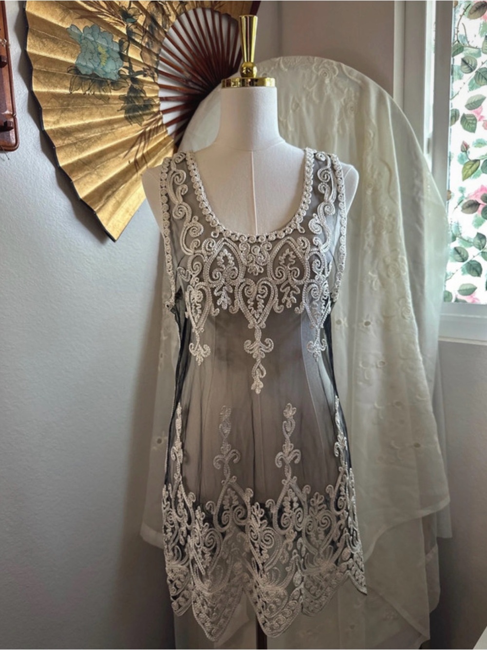 Pretty Angel Sheer Mesh Soutache Lace Tunic Dress Large